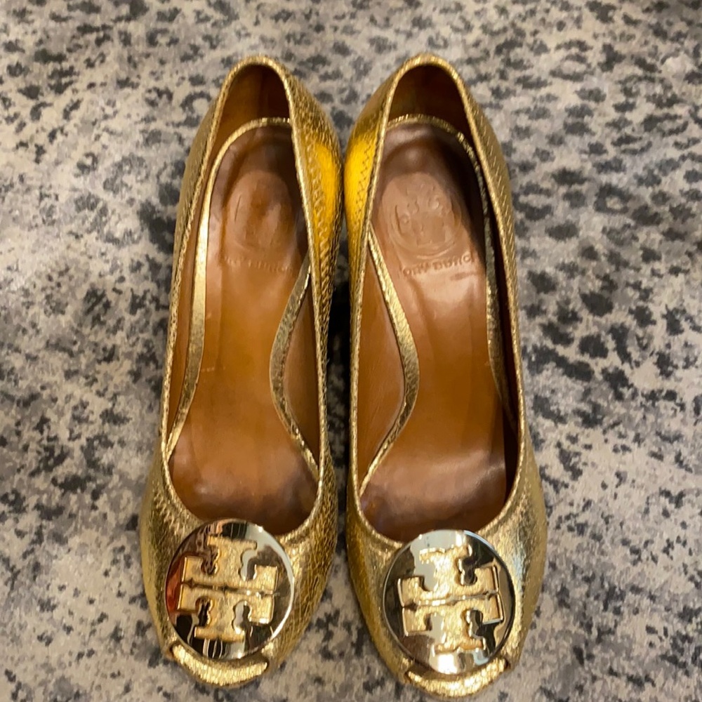 Gold Tory Burch wedges